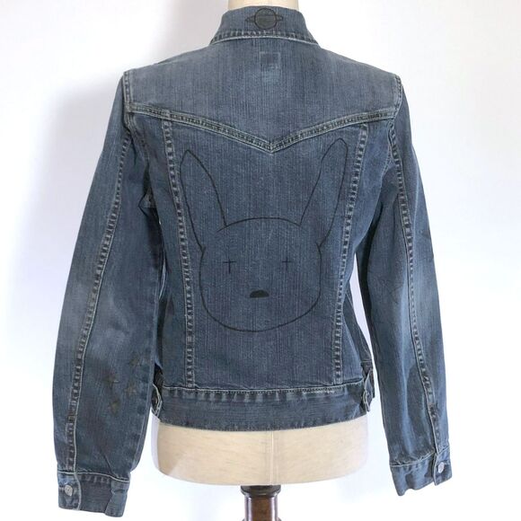 Gap Medium Blue Denim Trucker Jacket Stretch Art - Picture 5 of 9